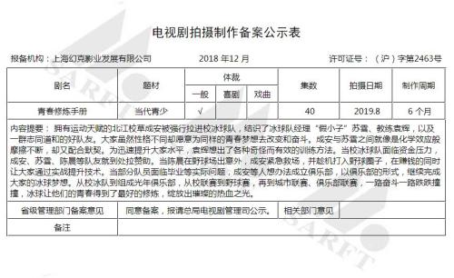 《青春修炼手册》电视剧备案公示